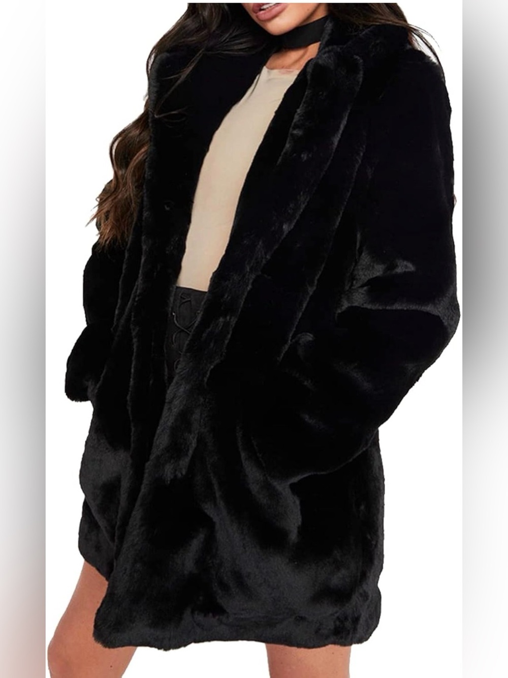 Plush Faux Fur Teddy Coat Jacket with Pockets XL X-Large Black